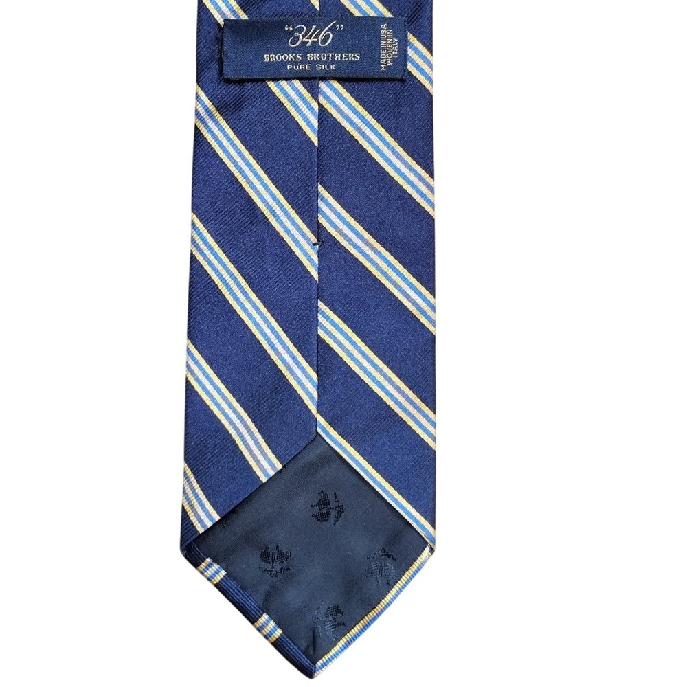 Brooks Brothers 346 Silk Tie Mens Navy Blue Yellow Repp Stripe USA Made